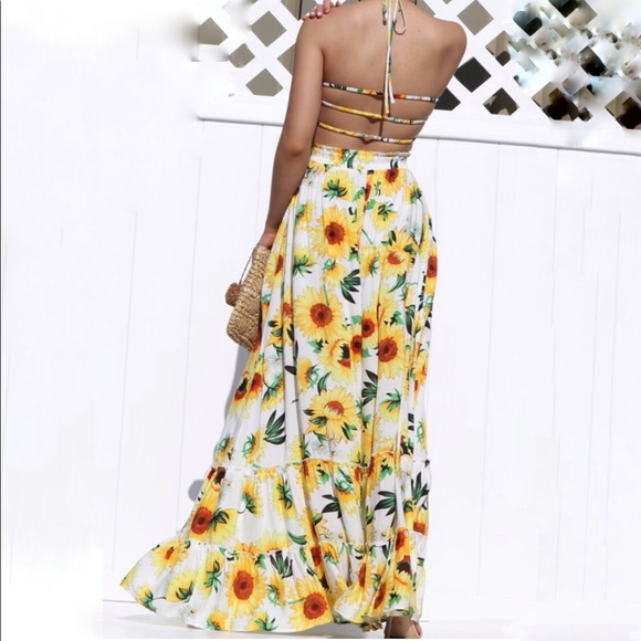 Sunflower Open Back Maxi Dress Sleeveless Sundress - Picture 6 of 8